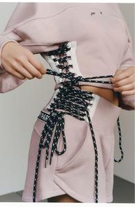Women's Pink Lace-Up Two-Piece <b>Knitted</b> <b>Set</b> O-Neck Long Sleeve Casual Loose Fit Solid Color Breathable All Seasons Wear - Product Image 3