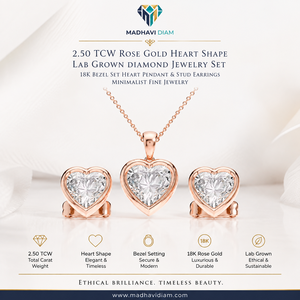 Ensemble de bijoux élégant en diamant de laboratoire en forme de cœur de 2,50 carats, pendentif et boucles d'oreilles en or rose massif 18 carats pour femmes - Product Image 1