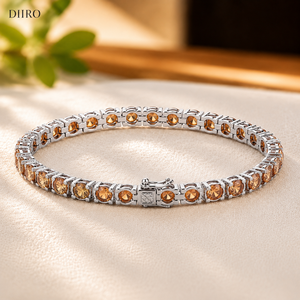 Pulseras de Tenis con Gemas de Corte Redondo Naranja, Chapadas en Oro Blanco de 14K, Joyería de Moissanita para Mujer - Product Image 5