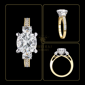 Bague de fiançailles et de mariage solitaire à trois pierres en or massif 14 carats, couleur E, clarté VVS2, certifiée IGI, vente en gros - Product Image 4