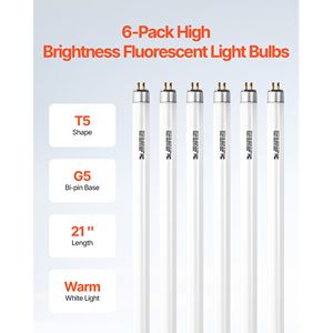 Lot de 8 ampoules fluorescentes T5, 21 pouces, linéaires, 3000K blanc chaud, 13 watts, base G5 à deux broches, 1100CFL, matériau en verre - Product Image 2
