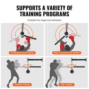 Machine d'entraînement de boxe murale réglable avec barre rotative, ballon de frappe et gants de réflexe - Product Image 6