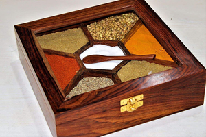 Artisan Wooden Kitchen Spice Organizer with Multiple Sectioned Compartments for Masala <b>Herbs</b> Seeds and Seasonings Spice Tools - Product Image 3