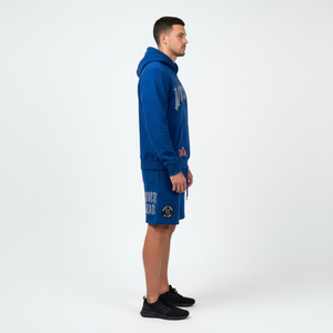 Custom Men's BLUE Vintage Washed Breathable Winter Patch Hoodie Shorts <b>Set</b> Heavyweight Cotton Streetwear OEM Private Label - Product Image 6
