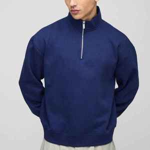 Sweat-shirt à col montant pour homme, bleu marine, coupe ample, style décontracté, tricoté, manches longues, couleur unie, style automne - Product Image 4