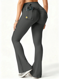 Women High Waist Flare Leggings Grey <b>Yoga</b> Pants Bootcut Workout Fitness Activewear Stretch <b>Trousers</b> - Product Image 5