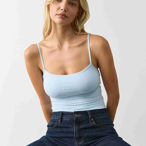 Camiseta de Tirantes Personalizada para Mujer, Verano, 100% Algodón Tejido, Transpirable, Lisa, Corta, Elegante, Protección Solar, con Tejido Acanalado - Product Image 3