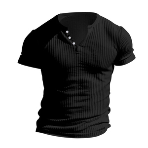 เสื้อยืดเฮนลีย์คอกลมทรงเข้ารูปสำหรับผู้ชาย ผ้าฝ้าย 100% ลำลอง ใส่สบายสำหรับฤดูร้อน แขนสั้น สีพื้น - Product Image 5