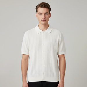 Polo en tricot à manches courtes blanc pour homme, coupe classique, couleur unie, décontracté, respirant - Product Image 1