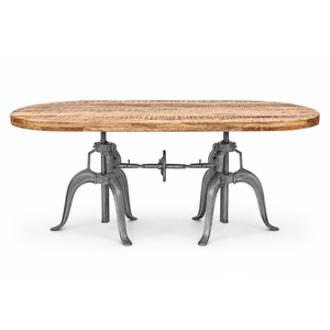 Industrial Adjustable Oval Dining <b>Table</b> Solid <b>Wood</b> <b>Top</b> Cast Iron Base Vintage Machine Age Furniture - Product Image 5