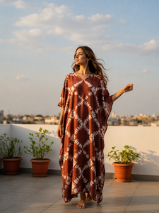 Vestido Maxi Boho con Cuello en V, Holgado, Asimétrico, con Estampado Geométrico Tie-Dye, para Todas las Temporadas, Informal, Tejido de Algodón y Viscosa, Ecológico - Product Image 6