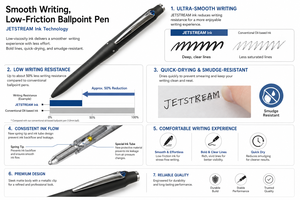 Stylo multifonction GANRAKU Mitsubishi Jetstream Prime 3&1, stylo gel exécutif japonais haut de gamme, encre dorée/bleue 0,5 mm - Product Image 6