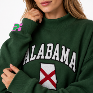 Sudadera de cuello alto para mujer con letras de aplique ALABAMA y mapa del estado, de forro polar grueso, oversize, 100% algodón, estilo urbano - Product Image 6