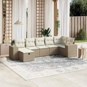 Set di Divani Modulari da Giardino in Polyrattan Beige e Acciaio per Spazi Esterni - Product Image 1