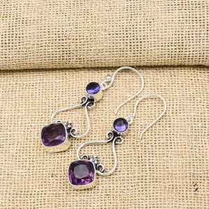 Bijoux en améthyste, boucles d'oreilles en argent sterling 925, fabrication artisanale, magnifiques bijoux spirituels, bague ajustable pour elle - Product Image 5
