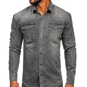 Camisa de Mezclilla para Hombre, Diseño Slim Fit, Estilo Casual, Lavada, Manga Larga, de Alta Calidad, a Cuadros, Vintage - Product Image 1