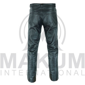 Pantalon en cuir noir pour homme, coupe droite, taille haute, style motard, fermeture boutonnée - Product Image 5
