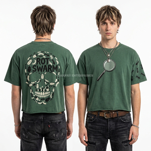 T-shirt épais rouge délavé à l'acide avec motif tête de mort ensanglantée et empreinte de main 'No Escape', pour homme, coupe oversize, style streetwear, fabriqué aux États-Unis - Product Image 6