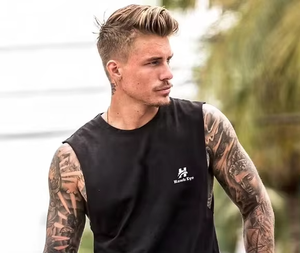 Camiseta de punto estilo streetwear, manga corta, de spandex/poliéster, peso pesado, oversize, transpirable, ecológica, de secado rápido para hombre - Product Image 3