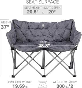 Two-<b>Person</b> <b>Heavy</b> Duty Beach <b>Chair</b> Padded Cushion Metal Love Seat Bench With Side Pocket Double Folding Outdoor Camping Bench - Product Image 5