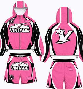 Conjunto Corto de Chaqueta Cortavientos de Poliéster Tejido de 110 GSM Personalizado, Negro, Rosa, Blanco, con Logotipo Impreso en Serigrafía, de Secado Rápido - Product Image 1
