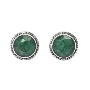 Handcrafted <b>Emerald</b> Faceted <b>Stud</b> <b>Earrings</b> 925 Sterling Silver Rope Edge Design Gold Plated Classic Everyday Jewelry Gift for Her - Product Image 5