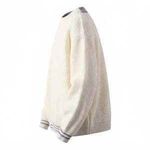 Pull en tricot côtelé blanc à col contrastant, pull épais, tricot d'hiver, vêtements personnalisés, fabricant OEM ODM, fournisseur - Product Image 2