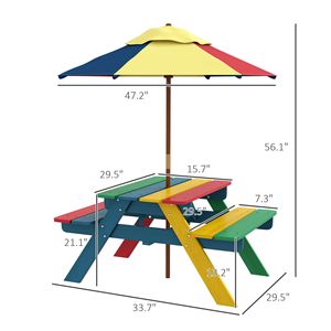Multicolore per bambini in legno tavolo da Picnic con ombrellone rimovibile costruzione robusta per età 3-6 per divertimento all'aperto - Product Image 3