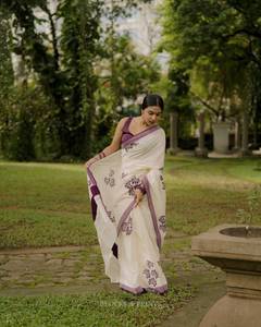 Sari de Lino y Algodón con Estampado Digital, Exclusivo de Bollywood, Elegante, Ropa Étnica, para Bodas, Fiestas, Uso Casual - Product Image 2