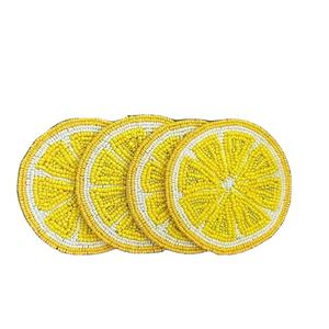 Luxury Handmade Punch Needle <b>Drink</b> <b>Coaster</b> Glass Lemon Beaded Desk Decorative Funky Mug Rugs From India Hand Tufted <b>Coaster</b> - Product Image 1
