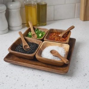 Indian Manufacture Luxury Wooden <b>Serving</b> Tray with Bowls and Spoons Complete Dining <b>Set</b> for Home Available for Bulk Quantity - Product Image 2