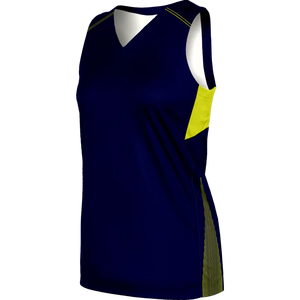 Maillot de basket sans manches bleu marine pour femme, col en V, en polyester respirant, coupe athlétique, toutes saisons, imprimé par sublimation - Product Image 1