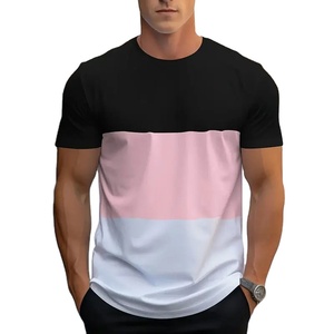 2025 été nouvelle mode épissage imprimé à manches courtes T-shirt hommes col rond ample respirant hauts sport Fitness T-shirt - Product Image 1