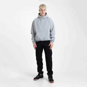 Custom Logo Heavyweight 100% Cotton Oversized Hoodie <b>Men</b> Streetwear Blank Drop Shoulder 500gsm <b>Grey</b> Pullover Sweatshirt - Product Image 5