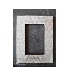 Rectangle Metal Photo <b>Frame</b> with Embossed Wave Pattern White and Gold Finish Decorative Home <b>Wall</b> Art - Product Image 1