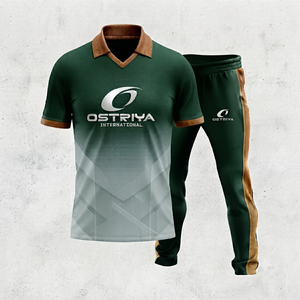 Conjunto de Camiseta de Cricket Unisex Ostriya Verde Marrón con Cuello en V, Manga Corta, Transpirable, de Poliéster, con Logotipo Frontal, Uniforme Personalizado Completo, Tallas para Adultos - Product Image 1