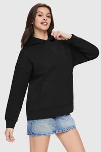 Sweat à capuche décontracté à motif solide pour femmes Pull surdimensionné en molleton doux avec poche élégante - Product Image 3