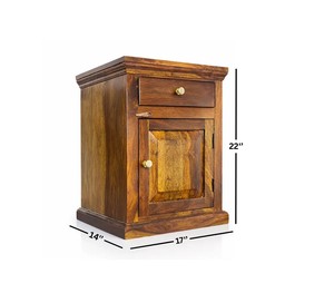 Solid Wood <b>Bedside</b> Nightstand | Classic 1-Drawer 1-Door Cabinet <b>Table</b> | Traditional Bedroom Furniture |Manufacturer Jodhpur - Product Image 3