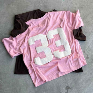 เสื้อฟุตบอลอเมริกันพิมพ์ลายตามสั่งขายส่ง ดีไซน์ทันสมัย สำหรับรณรงค์มะเร็งเต้านม ผ้าตาข่ายระบายอากาศ แห้งเร็ว เหมาะสำหรับการฝึกซ้อมแบบสั้นๆ  สำหรับทั้งชายและหญิง - Product Image 4