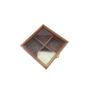 Boîte de rangement carrée en bois avec couvercle en acrylique, compartiments divisés, présentoir de table fait main, décoration moderne pour la maison - Product Image 2