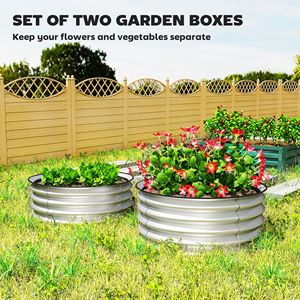 Set di 2 Fioriere in Metallo Argento 2FT X 2FT X 1FT, Facili da Montare, Aiuole Rialzate con Bordo di Sicurezza, Forniture da Giardino - Product Image 4