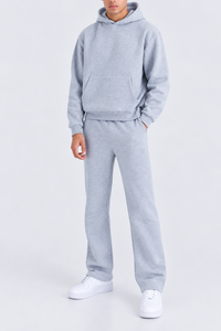 Ensemble de survêtement oversize pour homme, sweat à capuche uni et pantalon de survêtement à jambe droite, 2 pièces, streetwear décontracté, vente en gros - Product Image 6