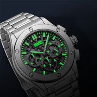 Montre à quartz pour homme Mark Fairwhale, bracelet en acier, 43 mm, aiguilles lumineuses, verre cristal clair, résistante à l'eau, style business FW-5037