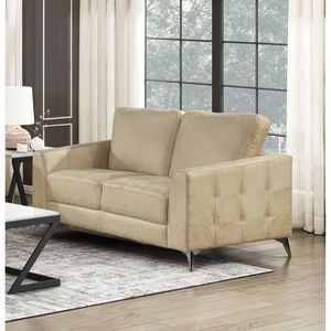 Elegante estilo moderno 1 pieza de madera maciza Loveseat Arena-Hued tapicería de microfibra pulida acabado plateado patas de Metal para sala de estar - Product Image 6
