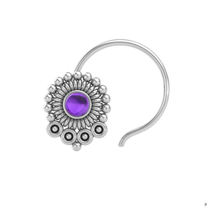 Pendiente de Nariz con Amatista Redonda en Plata de Ley 925, Estilo Indio, para Mujeres y Niñas - Product Image 3