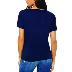 Camiseta de Punto para Mujer, Cuello en V, Manga Corta, Color Sólido, Estilo Casual, Corte Regular, Poliéster/Algodón, Secado Rápido, Transpirable, Primavera - Product Image 3