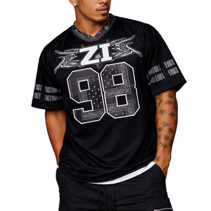 Camiseta Urbana Personalizada de Hip-Hop, Ropa Masculina de Moda Urbana, Jersey de Fútbol Americano Negro, Holgado y Transpirable, de Malla - Product Image 1