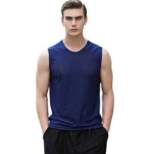 Breathable Quick Dry Anti-shrink Heat-Transfer Printed Solid Embroidery <b>Men</b> Tank Tops Blue Color Formal Wholesale for Adults - Product Image 1