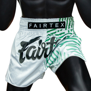 Pantalones Cortos de Boxeo Muay Thai para Hombre Fair Tex, Diseño Deportivo con Rayas Blancas y Verdes, Cintura Elástica de Satén, Transpirables, Venta al Por Mayor RTS - Product Image 4