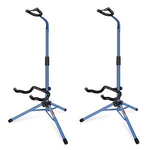 Paire de supports de guitare sur pied réglables robustes à 5 cœurs avec support de manche pour guitares acoustiques, électriques, classiques et basses - Product Image 1